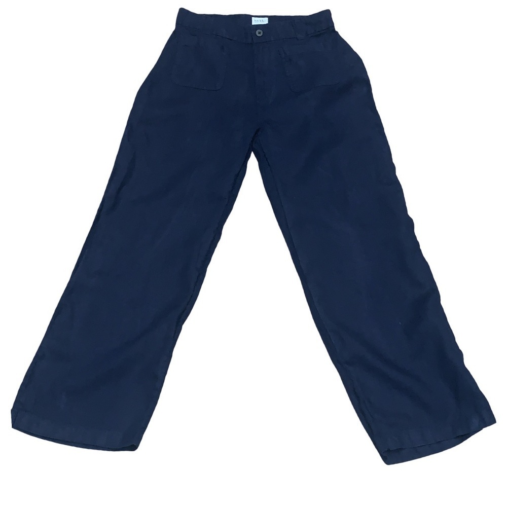 Nicole Miller 100% Linen Pants Womens 8 Navy Blue Wide Leg Patch Pocket